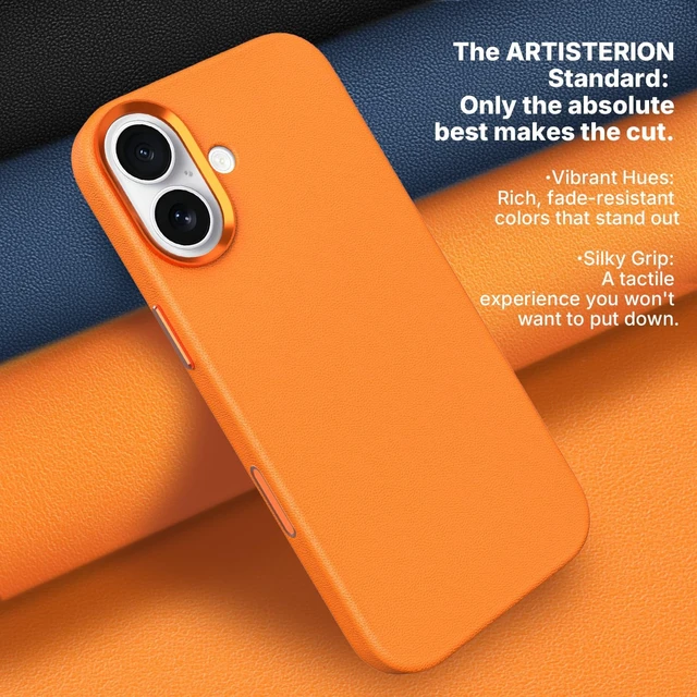 Alt view image 2 of 7 - Heritage Series Premium Leather Case, MagSafe Compatible with Capacitive Camera Control Button, Full Metal Buttons & Camera Frame Orange