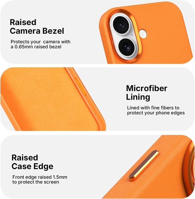 Alt view image 5 of 7 - Heritage Series Premium Leather Case, MagSafe Compatible with Capacitive Camera Control Button, Full Metal Buttons & Camera Frame Orange