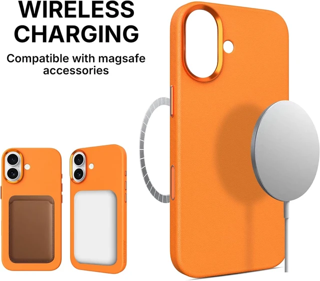 Alt view image 6 of 7 - Heritage Series Premium Leather Case, MagSafe Compatible with Capacitive Camera Control Button, Full Metal Buttons & Camera Frame Orange
