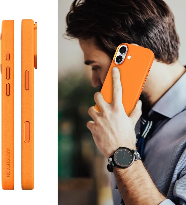 Alt view image 7 of 7 - Heritage Series Premium Leather Case, MagSafe Compatible with Capacitive Camera Control Button, Full Metal Buttons & Camera Frame Orange
