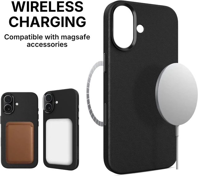Alt view image 6 of 7 - Heritage Series Premium Leather Case, MagSafe Compatible with Capacitive Camera Control Button, Full Metal Buttons & Camera Frame Black