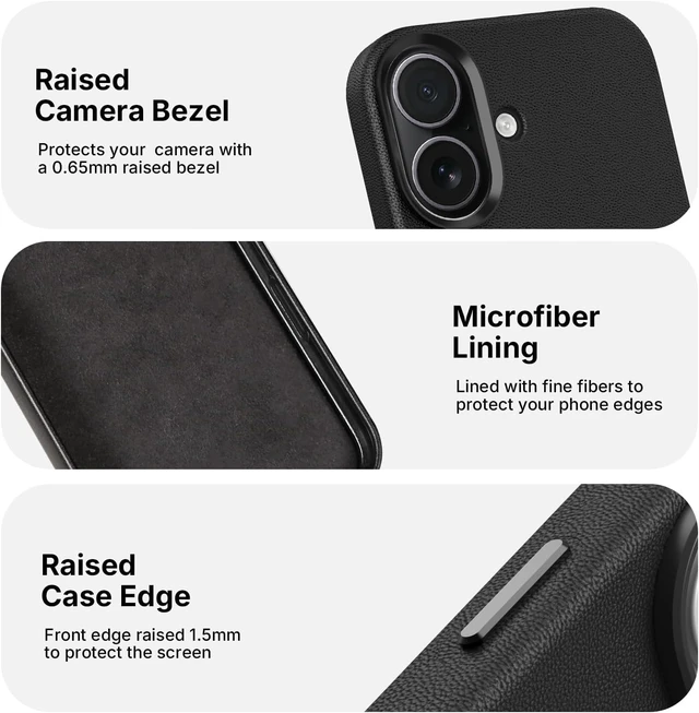 Alt view image 5 of 7 - Heritage Series Premium Leather Case, MagSafe Compatible with Capacitive Camera Control Button, Full Metal Buttons & Camera Frame Black