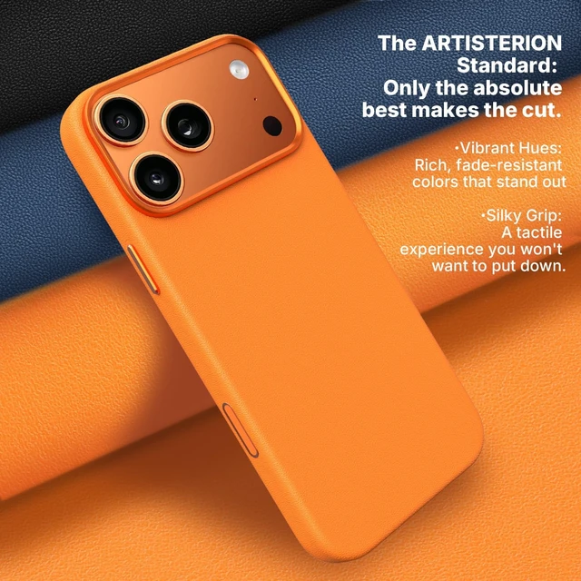 Alt view image 2 of 7 - Heritage Series Premium Leather Case, MagSafe Compatible with Capacitive Camera Control Button, Full Metal Buttons & Camera Frame Orange