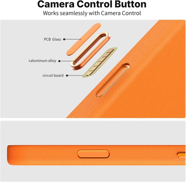 Alt view image 4 of 7 - Heritage Series Premium Leather Case, MagSafe Compatible with Capacitive Camera Control Button, Full Metal Buttons & Camera Frame Orange