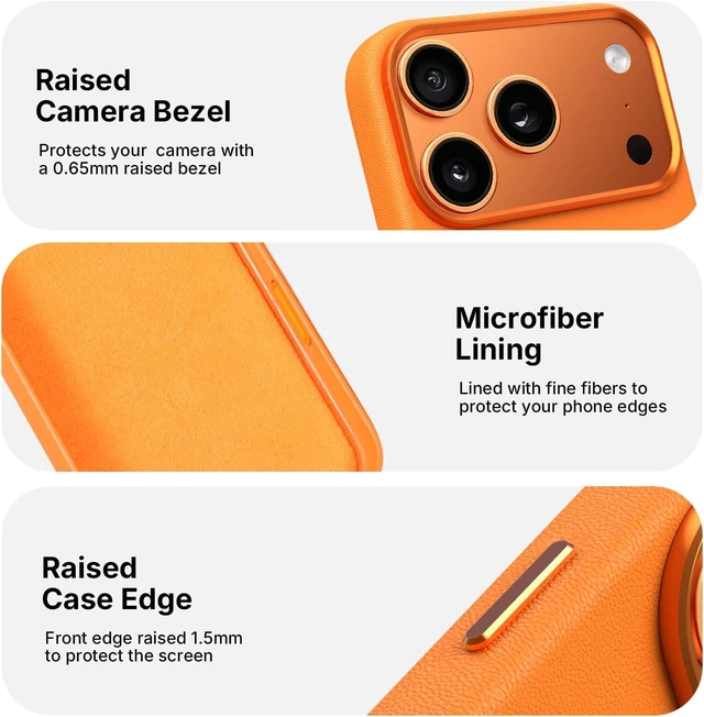 Alt view image 5 of 7 - Heritage Series Premium Leather Case, MagSafe Compatible with Capacitive Camera Control Button, Full Metal Buttons & Camera Frame Orange