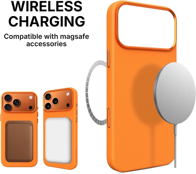 Alt view image 6 of 7 - Heritage Series Premium Leather Case, MagSafe Compatible with Capacitive Camera Control Button, Full Metal Buttons & Camera Frame Orange
