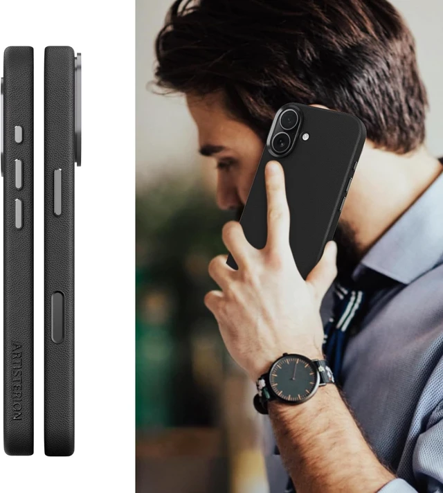Alt view image 7 of 7 - Heritage Series Premium Leather Case, MagSafe Compatible with Capacitive Camera Control Button, Full Metal Buttons & Camera Frame Black