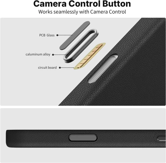 Alt view image 4 of 7 - Heritage Series Premium Leather Case, MagSafe Compatible with Capacitive Camera Control Button, Full Metal Buttons & Camera Frame Black