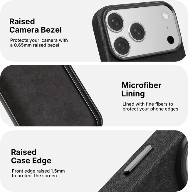 Alt view image 5 of 7 - Heritage Series Premium Leather Case, MagSafe Compatible with Capacitive Camera Control Button, Full Metal Buttons & Camera Frame Black