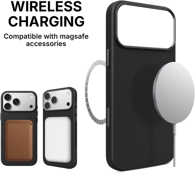 Alt view image 6 of 7 - Heritage Series Premium Leather Case, MagSafe Compatible with Capacitive Camera Control Button, Full Metal Buttons & Camera Frame Black