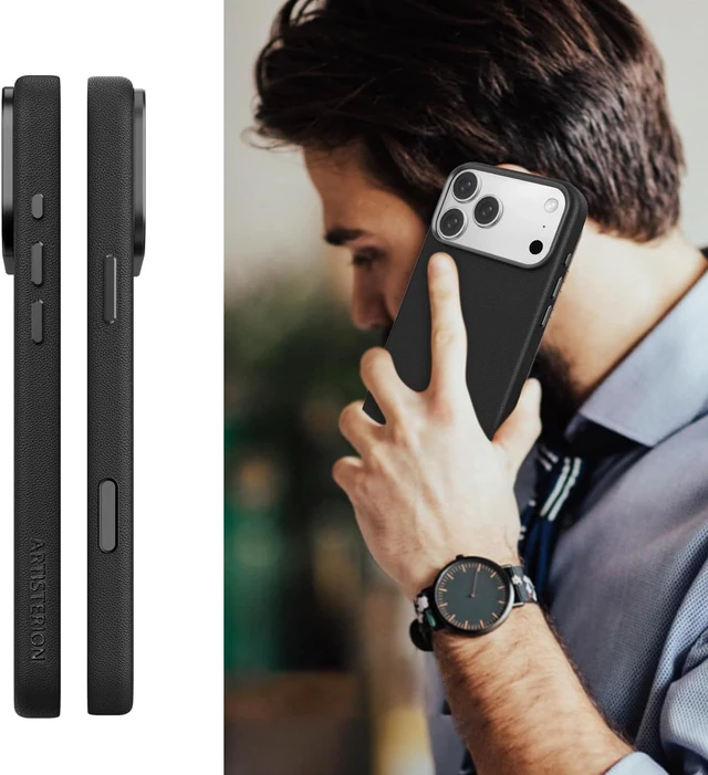 Alt view image 7 of 7 - Heritage Series Premium Leather Case, MagSafe Compatible with Capacitive Camera Control Button, Full Metal Buttons & Camera Frame Black
