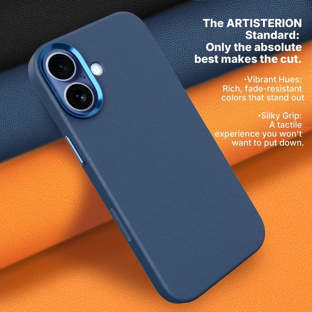 Alt view image 2 of 7 - Heritage Series Premium Leather Case, MagSafe Compatible with Capacitive Camera Control Button, Full Metal Buttons & Camera Frame Blue