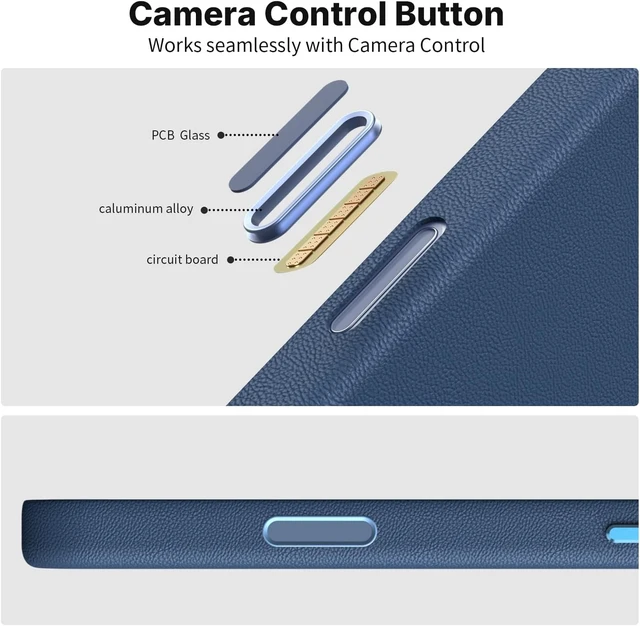 Alt view image 4 of 7 - Heritage Series Premium Leather Case, MagSafe Compatible with Capacitive Camera Control Button, Full Metal Buttons & Camera Frame Blue