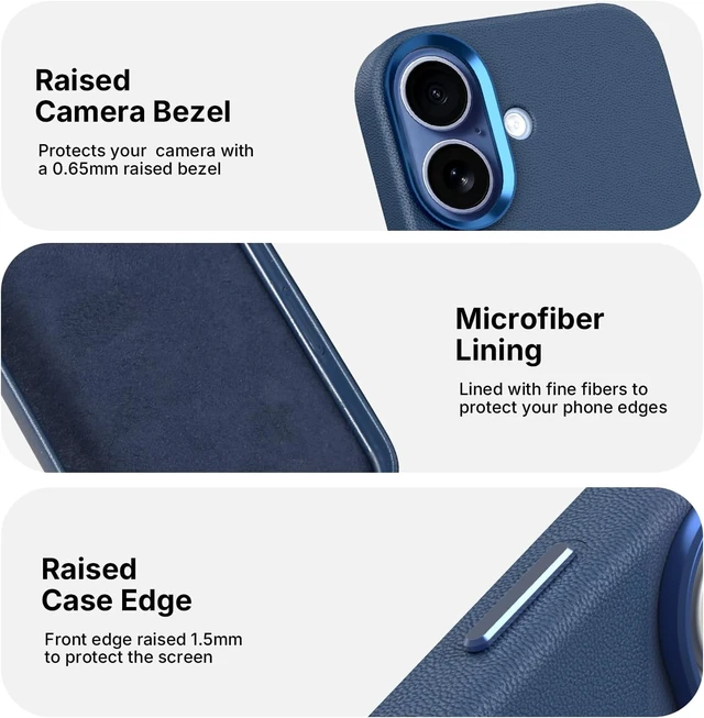 Alt view image 5 of 7 - Heritage Series Premium Leather Case, MagSafe Compatible with Capacitive Camera Control Button, Full Metal Buttons & Camera Frame Blue
