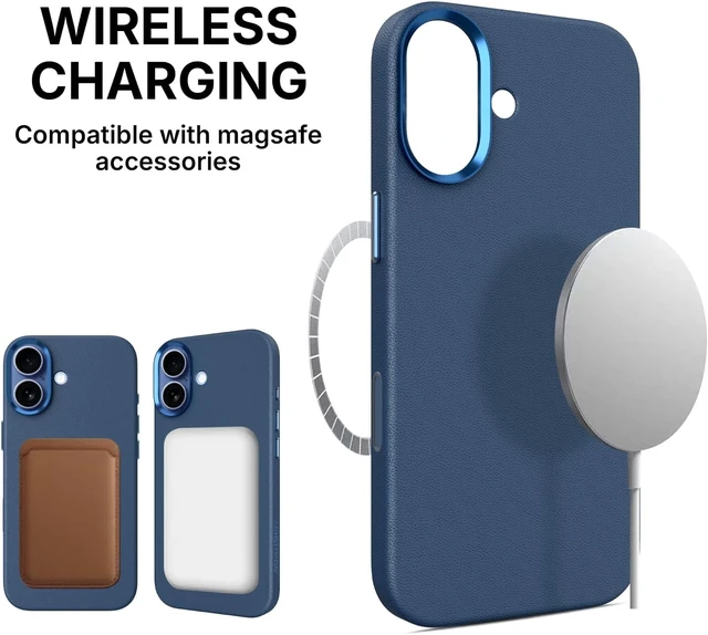 Alt view image 6 of 7 - Heritage Series Premium Leather Case, MagSafe Compatible with Capacitive Camera Control Button, Full Metal Buttons & Camera Frame Blue