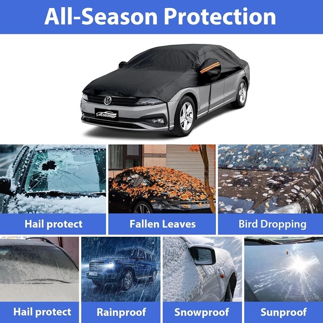 Alt view image 3 of 7 - Half Car Cover Top, Hail Protector Car Cover with Cotton Liner, Sunroof & Windshield Cover for Ice and Snow, All Weather Vehicle Body Cover for Sun, Rain, Dust