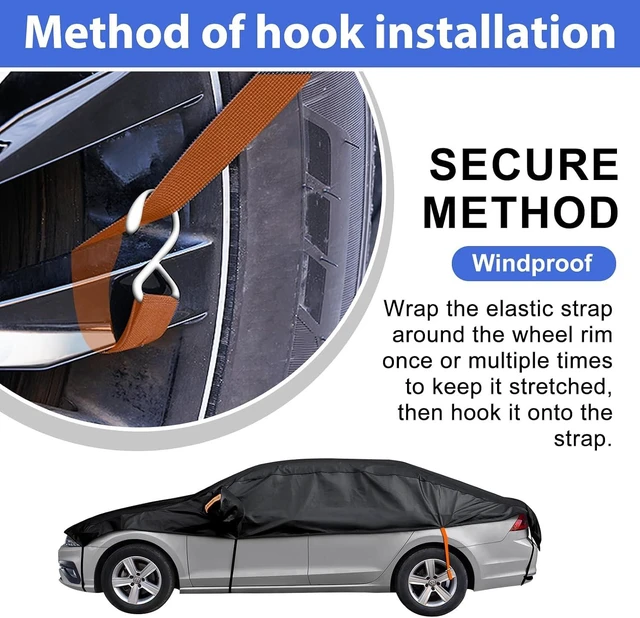 Alt view image 6 of 7 - Half Car Cover Top, Hail Protector Car Cover with Cotton Liner, Sunroof & Windshield Cover for Ice and Snow, All Weather Vehicle Body Cover for Sun, Rain, Dust
