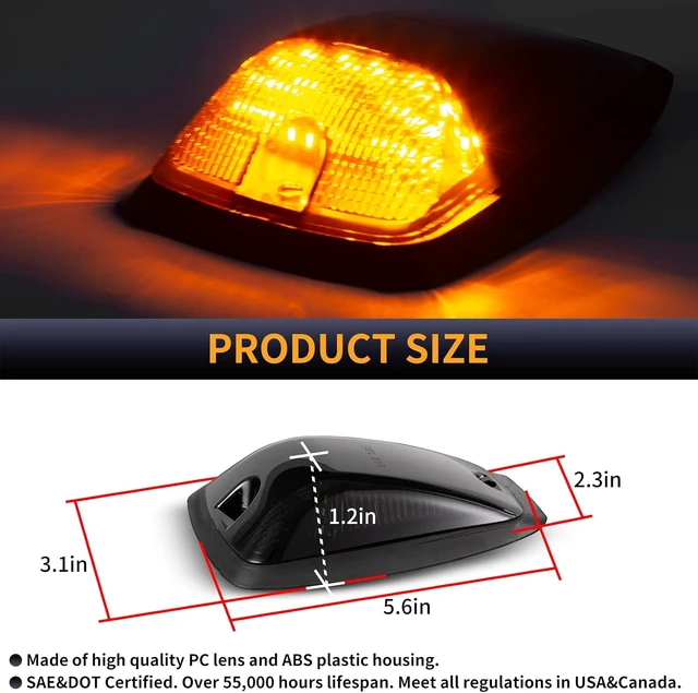 Alt view image 2 of 7 - LED Cab Roof Marker Lights Top Clearance Running Lights for 1988-2002 Chevy/GMC C/K 1500 2500 3500 5500 Pickup Trucks Cab Marker Lamps, 5PCS (Smoked Len Amber LED)