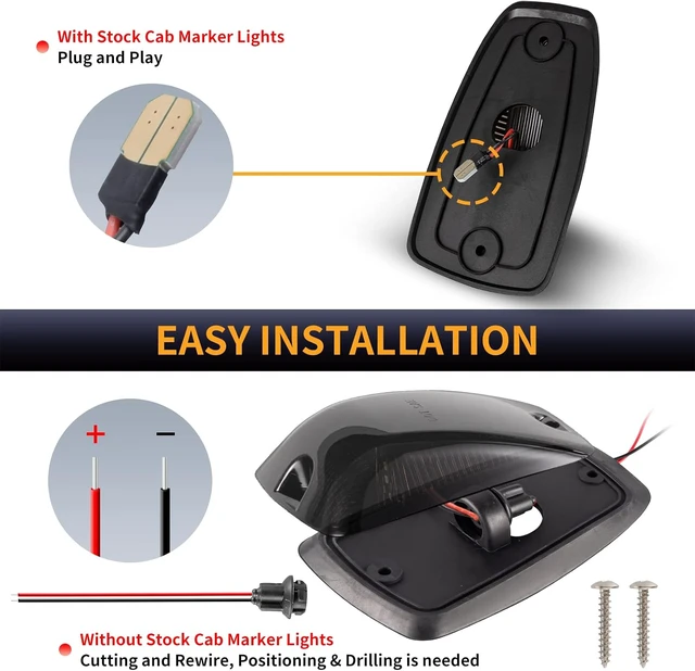 Alt view image 3 of 7 - LED Cab Roof Marker Lights Top Clearance Running Lights for 1988-2002 Chevy/GMC C/K 1500 2500 3500 5500 Pickup Trucks Cab Marker Lamps, 5PCS (Smoked Len Amber LED)