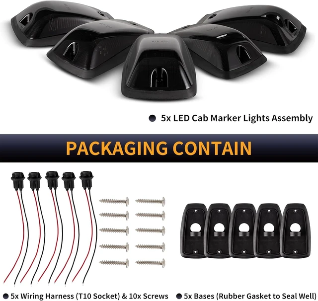 Alt view image 4 of 7 - LED Cab Roof Marker Lights Top Clearance Running Lights for 1988-2002 Chevy/GMC C/K 1500 2500 3500 5500 Pickup Trucks Cab Marker Lamps, 5PCS (Smoked Len Amber LED)