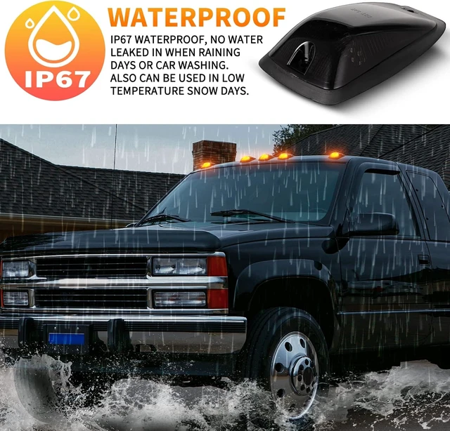 Alt view image 5 of 7 - LED Cab Roof Marker Lights Top Clearance Running Lights for 1988-2002 Chevy/GMC C/K 1500 2500 3500 5500 Pickup Trucks Cab Marker Lamps, 5PCS (Smoked Len Amber LED)