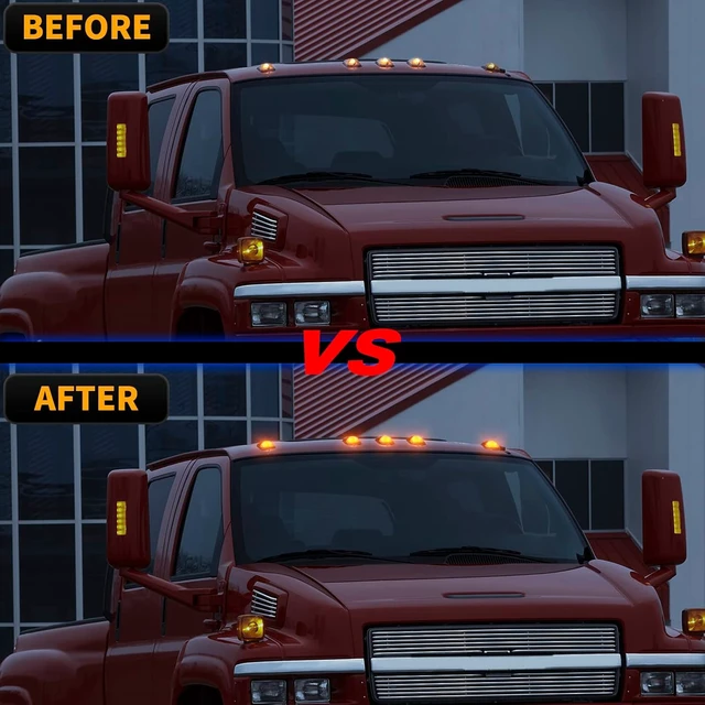 Alt view image 6 of 7 - LED Cab Roof Marker Lights Top Clearance Running Lights for 1988-2002 Chevy/GMC C/K 1500 2500 3500 5500 Pickup Trucks Cab Marker Lamps, 5PCS (Smoked Len Amber LED)