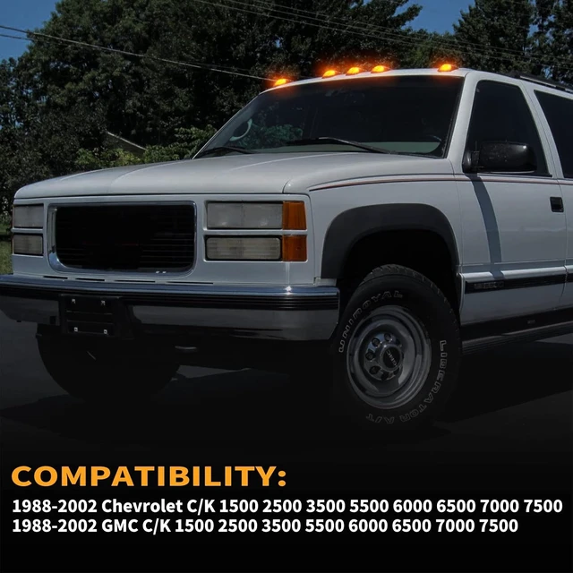 Alt view image 7 of 7 - LED Cab Roof Marker Lights Top Clearance Running Lights for 1988-2002 Chevy/GMC C/K 1500 2500 3500 5500 Pickup Trucks Cab Marker Lamps, 5PCS (Smoked Len Amber LED)