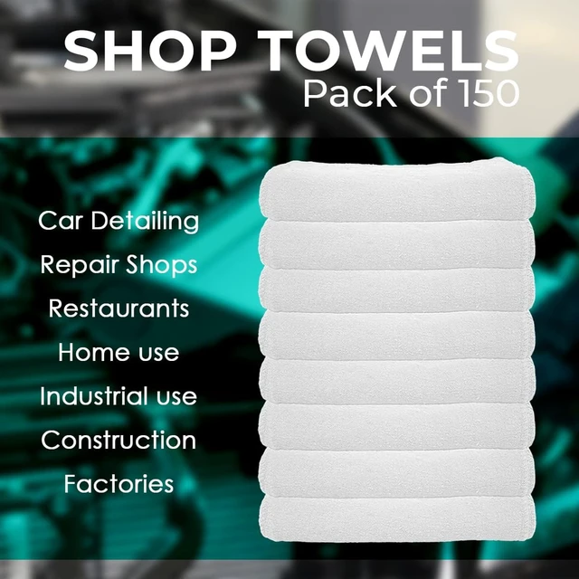 Alt view image 7 of 7 - Cotton Shop Rags (Pack of 150) Size 12x14 Inches Cleaning Rags Absorbent Shop Towels and Multipurpose Cleaning Towels for Automobiles, Industries, Garage and Homes (White)