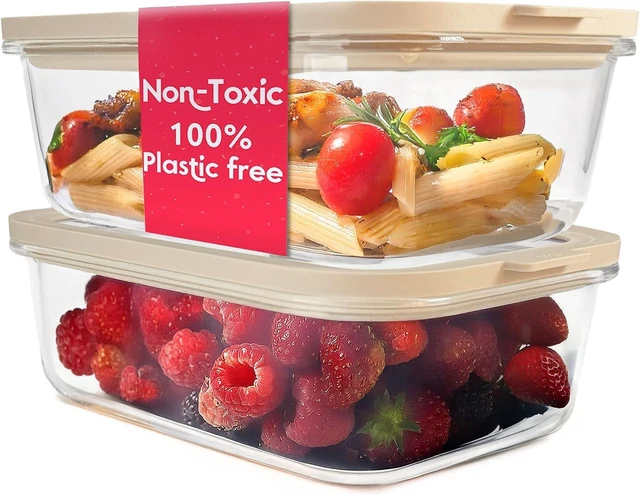 Main image of Non-Toxic Glass Food Containers with Lids, 2-Pack, 50 oz, Airtight, Beige