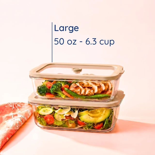 Alt view image 7 of 7 - Non-Toxic Glass Food Containers with Lids, 2-Pack, 50 oz, Airtight, Beige