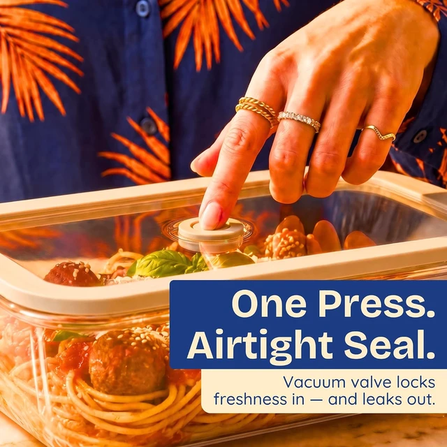 Alt view image 6 of 7 - Non-Toxic Glass Food Containers with Lids, 2-Pack, 50 oz, Airtight, Beige