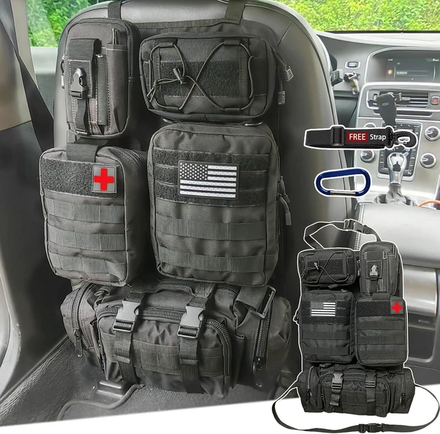 Main image of 6 Pack Tactical Molle Car Seat Back Organizer Tactical Vehicle Panel with 5 Detachable Molle Pouch for Car Truck Ford Jeep Vehicle,US Patch Automotive Organizer For Man (5 Pouches)