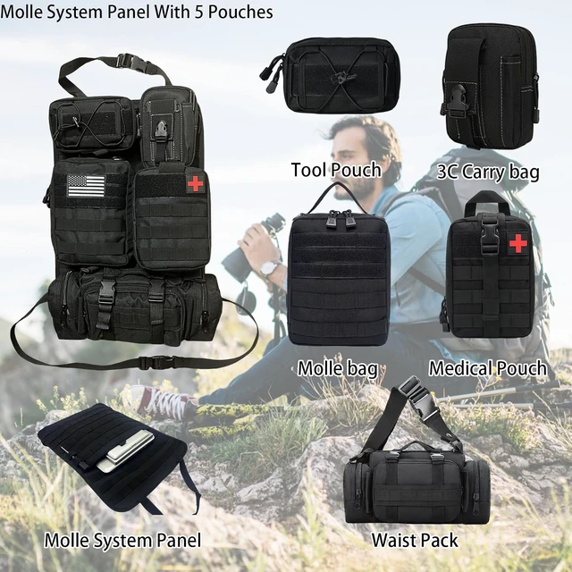Alt view image 2 of 7 - 6 Pack Tactical Molle Car Seat Back Organizer Tactical Vehicle Panel with 5 Detachable Molle Pouch for Car Truck Ford Jeep Vehicle,US Patch Automotive Organizer For Man (5 Pouches)