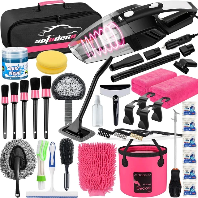Main image of 41Pcs Car Cleaning Kit, Interior Detailing Kit with High Power Handheld Vacuum, Detailing Brush Set, Windshield Tool, Snow Shovel, Pink Complete Auto Accessories for Women