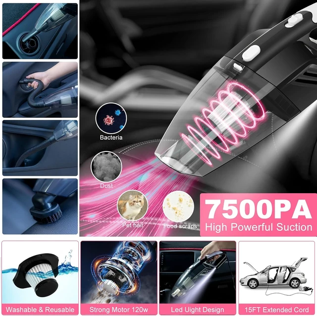 Alt view image 2 of 7 - 41Pcs Car Cleaning Kit, Interior Detailing Kit with High Power Handheld Vacuum, Detailing Brush Set, Windshield Tool, Snow Shovel, Pink Complete Auto Accessories for Women