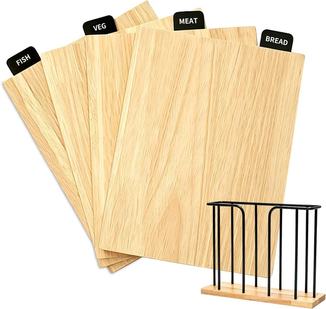 Main image of 4-Piece Labeled Wood Cutting Board Set with Metal Stand, Non-Toxic & FSC