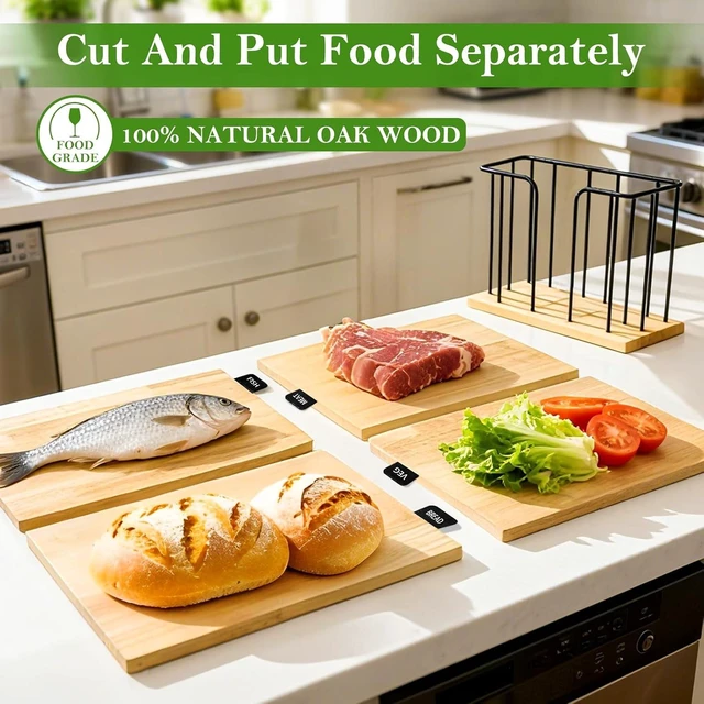 Alt view image 2 of 7 - 4-Piece Labeled Wood Cutting Board Set with Metal Stand, Non-Toxic & FSC