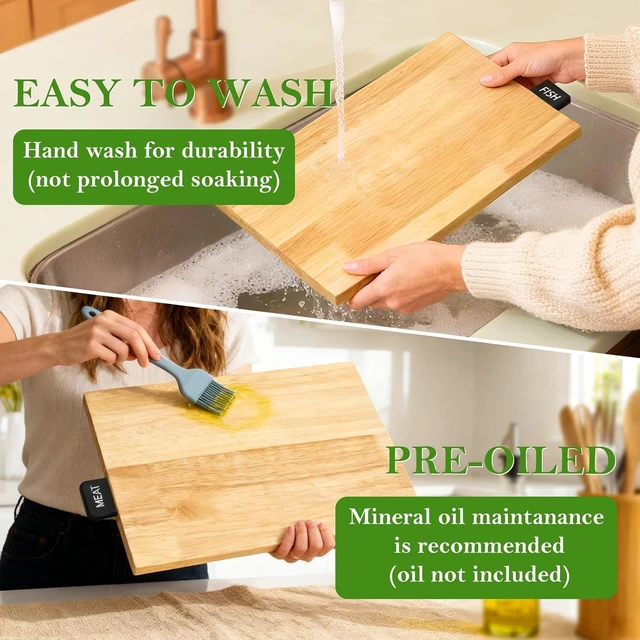 Alt view image 3 of 7 - 4-Piece Labeled Wood Cutting Board Set with Metal Stand, Non-Toxic & FSC