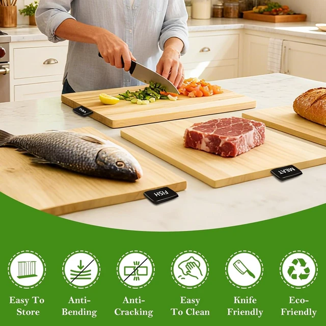 Alt view image 5 of 7 - 4-Piece Labeled Wood Cutting Board Set with Metal Stand, Non-Toxic & FSC