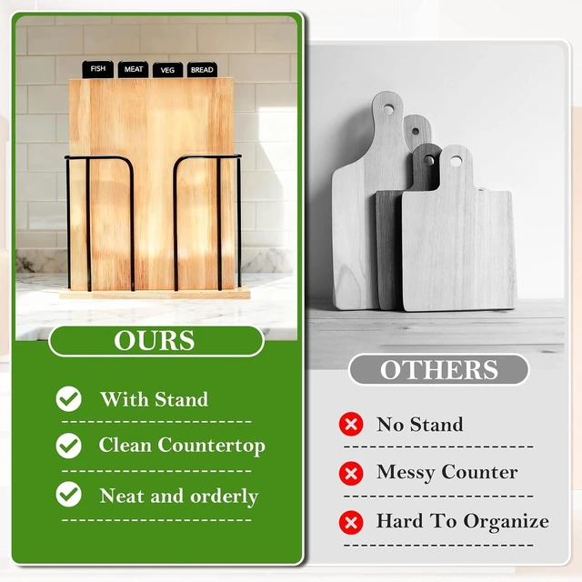 Alt view image 6 of 7 - 4-Piece Labeled Wood Cutting Board Set with Metal Stand, Non-Toxic & FSC