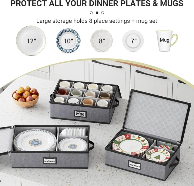 Alt view image 2 of 7 - Large Capacity China Storage Containers Hard Shell Plate Storage Containers, Kitchen Packing Moving Boxes for Dishes, Dinnerwares, Mugs Protectors, Grey, 3 Piece Set