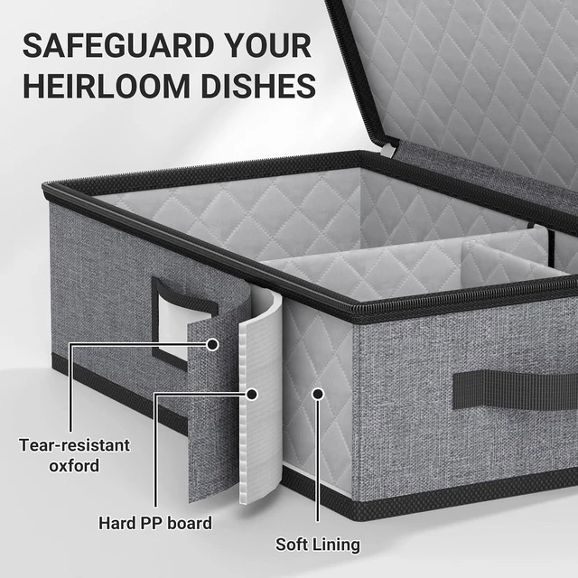 Alt view image 4 of 7 - Large Capacity China Storage Containers Hard Shell Plate Storage Containers, Kitchen Packing Moving Boxes for Dishes, Dinnerwares, Mugs Protectors, Grey, 3 Piece Set