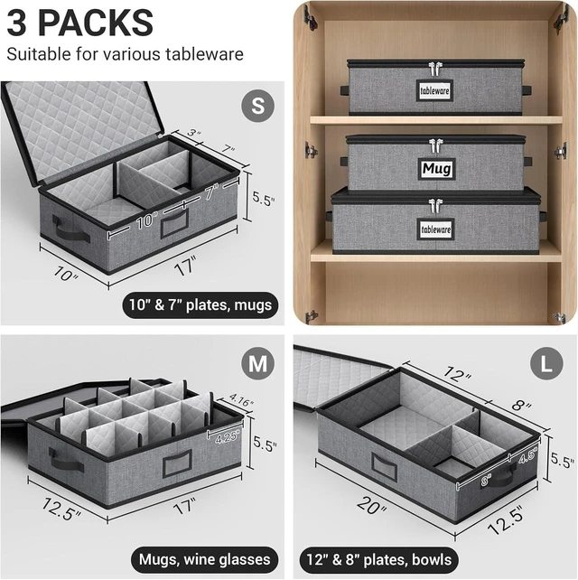 Alt view image 3 of 7 - Large Capacity China Storage Containers Hard Shell Plate Storage Containers, Kitchen Packing Moving Boxes for Dishes, Dinnerwares, Mugs Protectors, Grey, 3 Piece Set