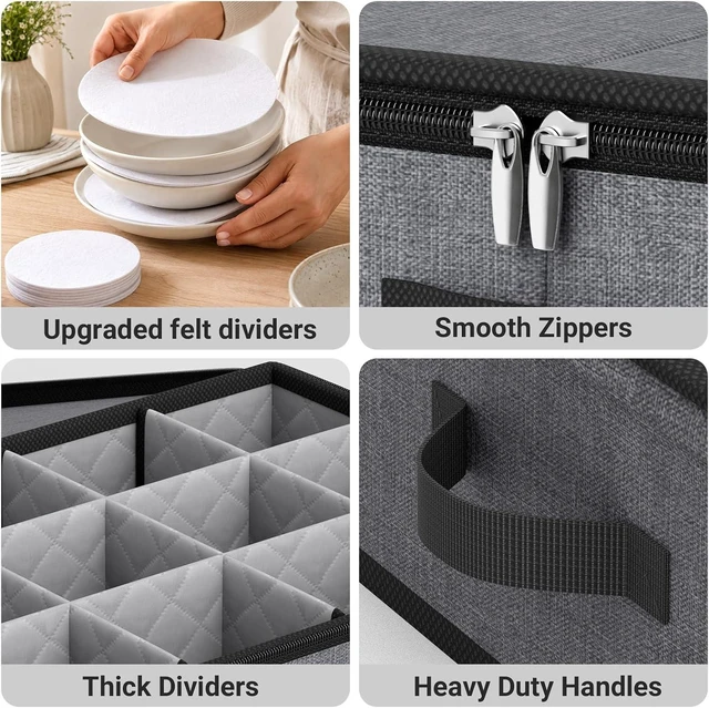 Alt view image 6 of 7 - Large Capacity China Storage Containers Hard Shell Plate Storage Containers, Kitchen Packing Moving Boxes for Dishes, Dinnerwares, Mugs Protectors, Grey, 3 Piece Set