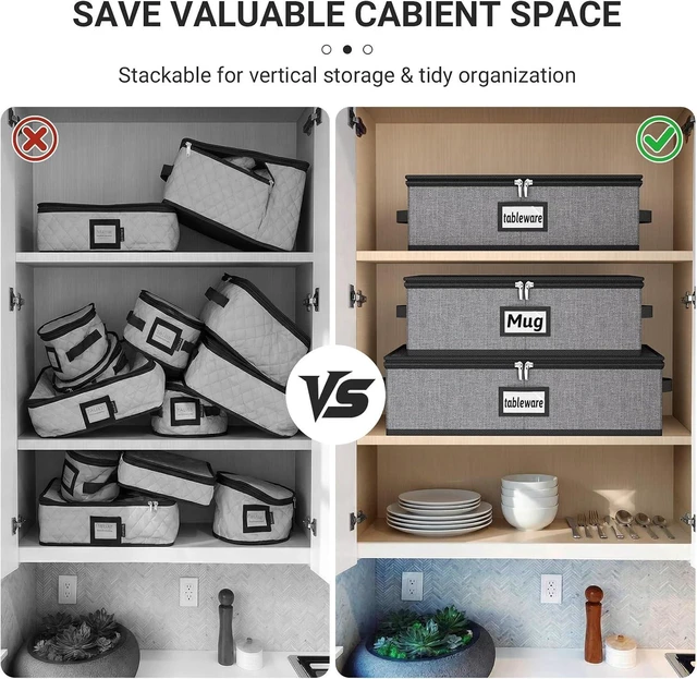Alt view image 7 of 7 - Large Capacity China Storage Containers Hard Shell Plate Storage Containers, Kitchen Packing Moving Boxes for Dishes, Dinnerwares, Mugs Protectors, Grey, 3 Piece Set