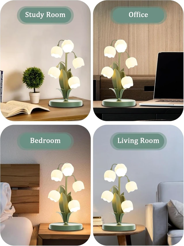 Alt view image 4 of 6 - Green Flower Lamp for Home,5 Lily of The Valley Vintage Table Lamps