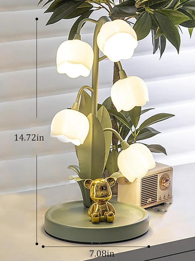 Alt view image 6 of 6 - Green Flower Lamp for Home,5 Lily of The Valley Vintage Table Lamps