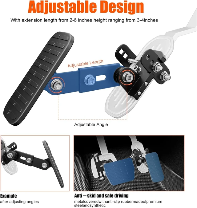 Alt view image 3 of 7 - Gas and Brake Pedal Extenders for Short Drivers - Adjustable Length & Angle, Anti-Slip Metal Construction, Compatible with Cars, Go Karts & Ride-On Toys, Easy Installation & Universal Fit