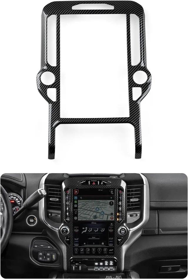Main image of Car Center Console Navigation Panel Decals for 2019-2026 Dodge Ram 1500 2500 3500 Accessories ABS Carbon Fiber Stickers, 12inch