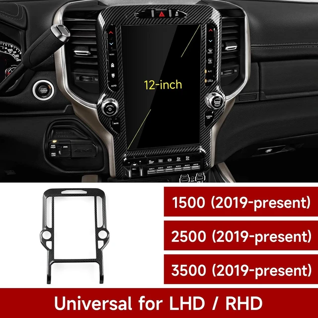 Alt view image 2 of 7 - Car Center Console Navigation Panel Decals for 2019-2026 Dodge Ram 1500 2500 3500 Accessories ABS Carbon Fiber Stickers, 12inch